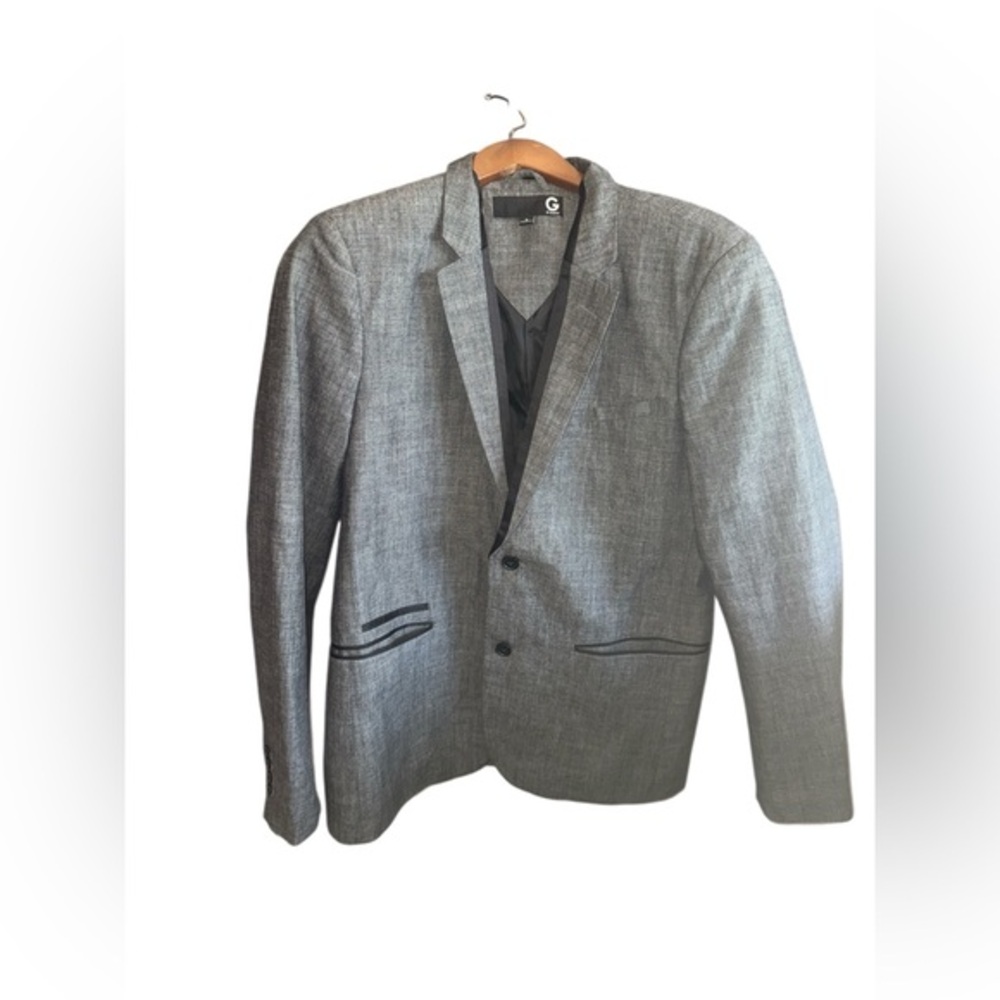 G by Guess Men's Light Gray Textured Sport Coat Blazer for Going Out Events Used